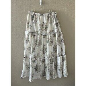 Solitaire Floral Eyelet Tiered Maxi Peasant Skirt XL Boho Cottagecore
